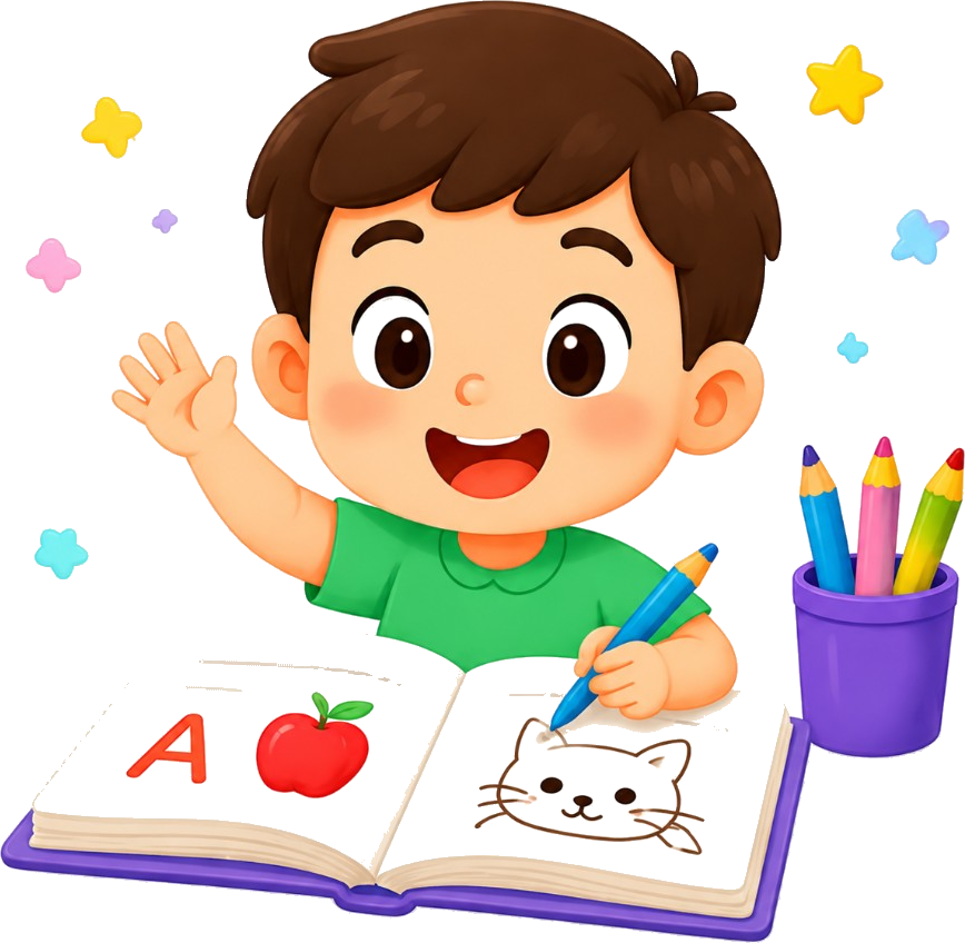 Child enjoying learning with a workbook